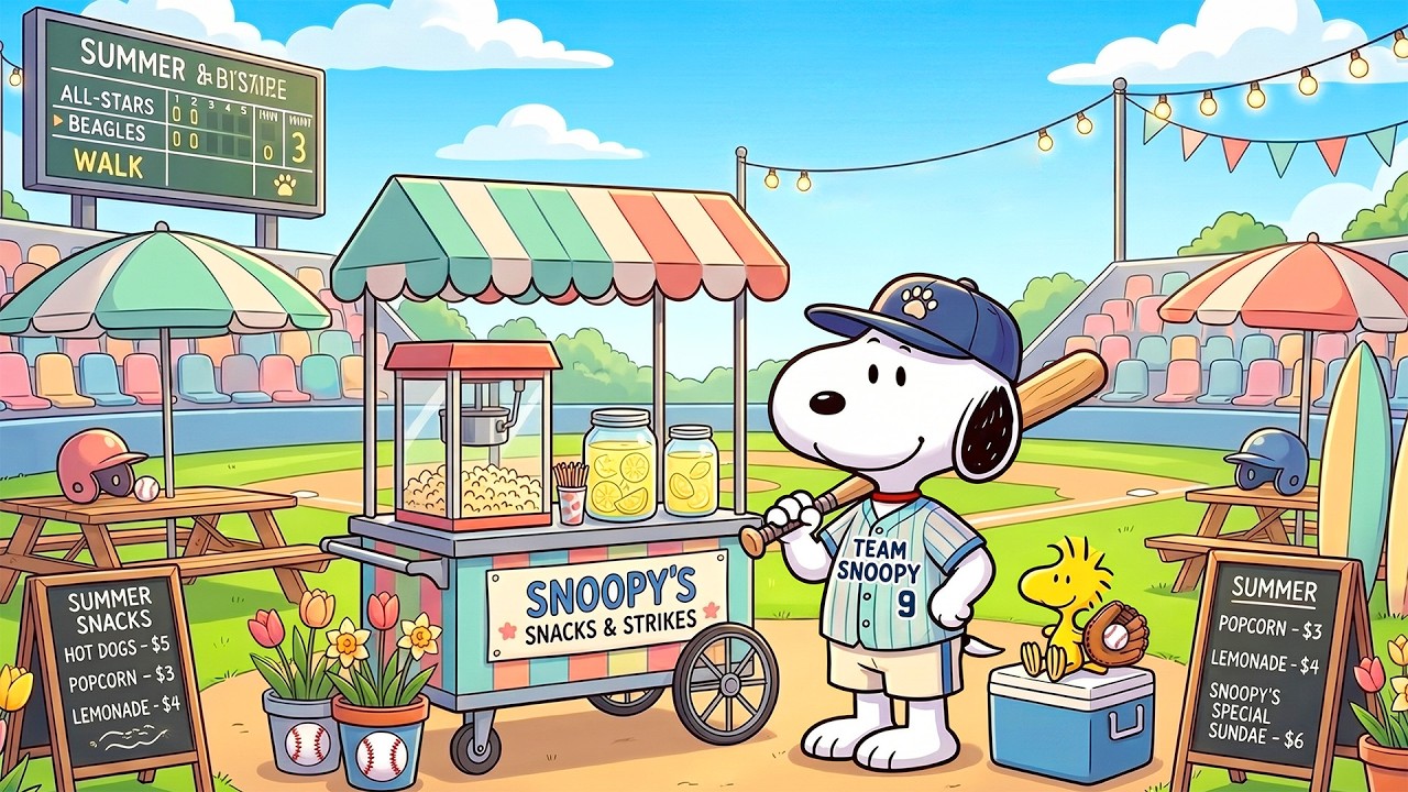 Snoopy’s Dreamy Summer Baseball Match 🧢⚾ Warm Summer Lofi & Sunny Vibes for Deep Relaxation 🎶