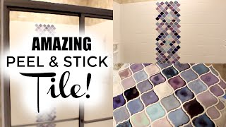 How to Install PEEL AND STICK TILE BACKSPLASH on SHOWER WALLS! DIY HOME UPDATES for CHEAP! #withme
