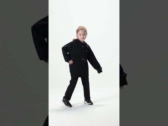 هودي أوفرسايز برباط للأطفال للجنسين - أسود