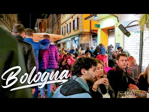 NIGHTLIFE AND A BIG CONCERT IN BOLOGNA. Italy - 4k Walking Tour around the City - Travel Guide.