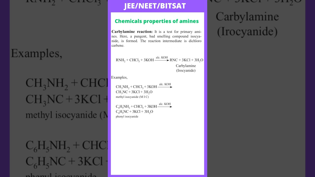 Carbylamine reaction | chemical properties of Amines | JEE | NEET | BITSAT