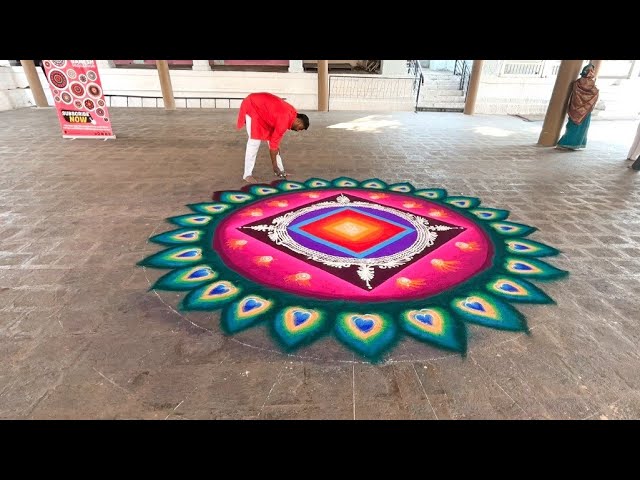 Peacock rangoli design big and beautiful by ganesh vedpathak - video 2