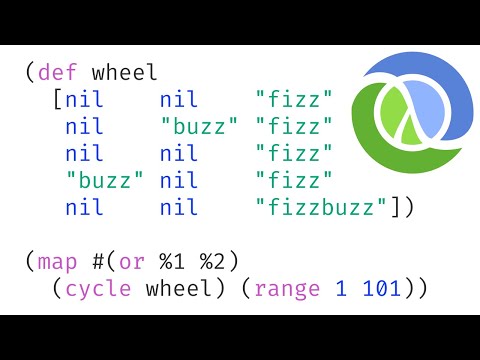 FizzBuzz in Clojure with & without modulus/remainder/rest (zero? mod for range cond condp cycle map)