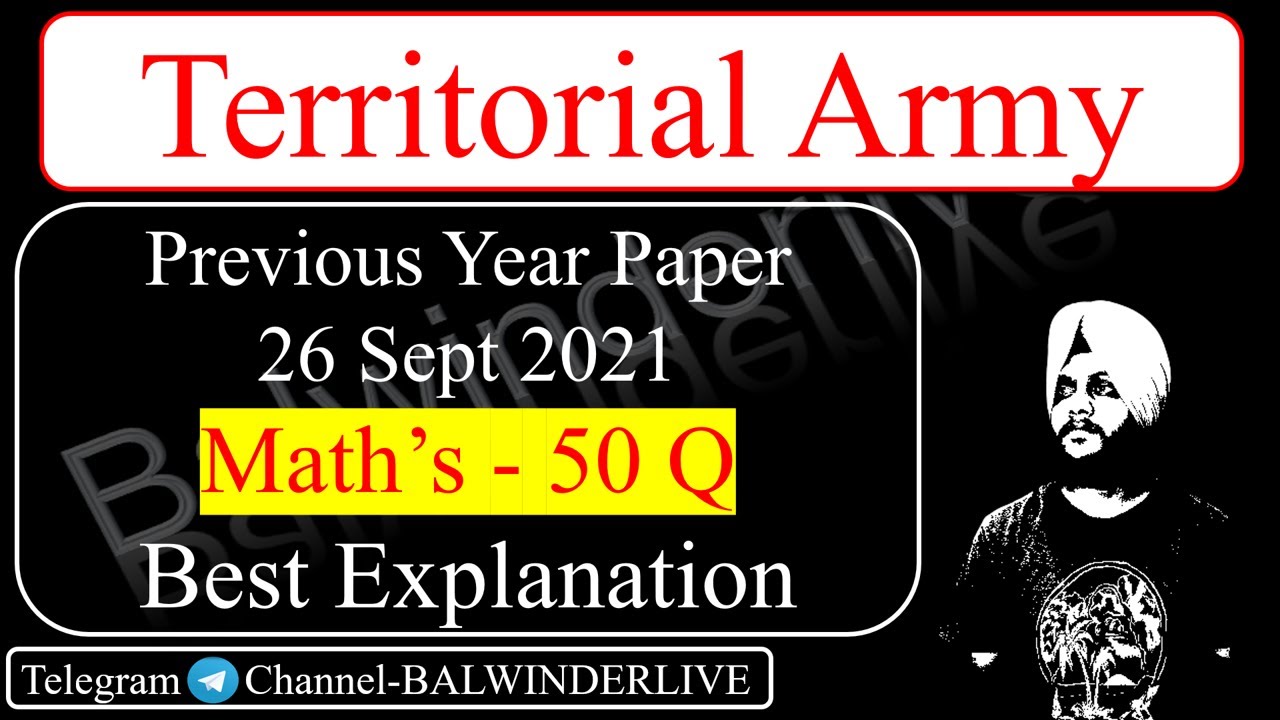 Watch video Territorial Army 2021 | TA Maths Solved Paper | TA answer key & Analysis | Territorial Army 2021 Now Territorial Army 2021 | TA Maths Solved Paper | TA answer key & Analysis | Territorial Army 2021