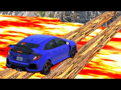 Cars vs Log Bridge BUT the Floor is Lava from Volcano 😱 BeamNG Drive