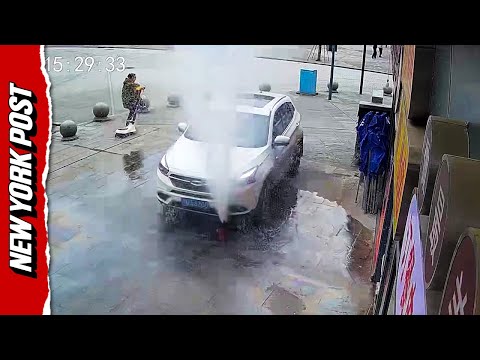 WATCH: Sneaky fire hydrant WRECKS multiple cars
