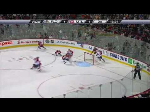 Tomas Vokoun save, Belly on Tomas Plekanec shot, Slap, Off. Zone, 21 ft (2010-10-30)