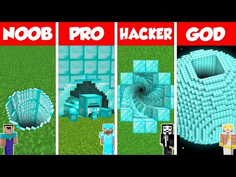 Minecraft Battle: NOOB vs PRO vs HACKER vs GOD: DIAMOND TUNNEL PIT HOUSE BUILD CHALLENGE / Animation