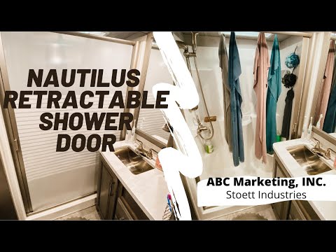 Nautilus Retractable Shower Door | Stoett Screens | RV Bathroom Reno | RV Shower Reno | RV Reno