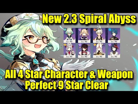 New 2.3 Abyss Floor 12 All 4 Star Character & Weapon Only Perfect 9 Star Clear - Sucrose Noelle Team