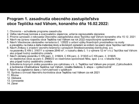 Obecné zastupiteľstvo 16.2.2022 Teplička nad Váhom