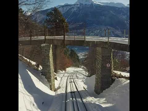 🚆 Funicular ride in Snowy Winter from Crans-Montana down to Sierre 🚆 Canton of Valais, Switzerland 🚆