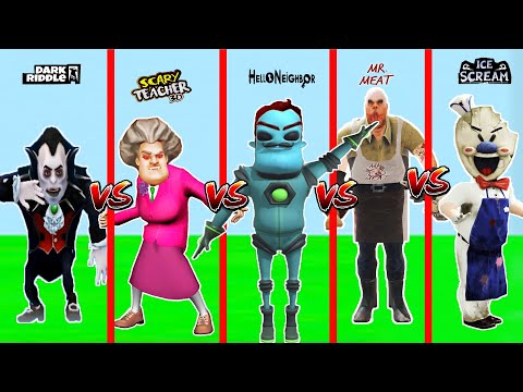 EN KORKUNÇ KÖTÜ KARAKTER KAPIŞMASI 😱 Hello Neighbor - Dark Riddle - Scary Teacher Challenge