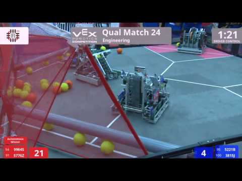 VEX Worlds 2016 - VRC High School - Engineering - Qual 24 (9964S 5776Z) 130 vs 11 (5221B 3815J)