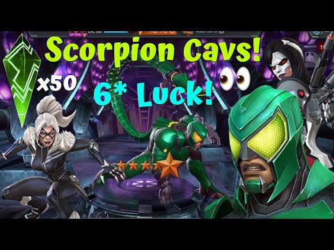 $500 Deep! x50 Scorpion/Black Cat Cavalier Crystals! Raining 6*s! CEO or Janitor Luck?! - MCOC
