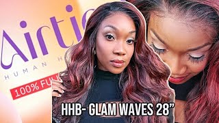 NEW COLLECTION! Outre Airtied Human Hair Blend Glueless 13X6 HD Lace Front Wig - HHB GLAM WAVES 28