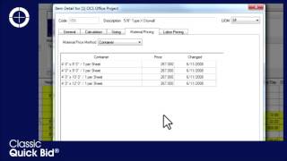 Quick Bid : Master Database – Item Detail - Material Pricing