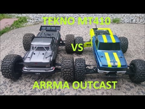 Tekno MT410 vs Arrma Outcast BLX Comparison and Backyard Track Race and Jumps