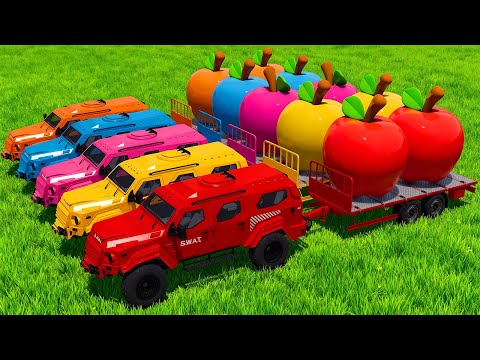 LOAD AND TRANSPORT GIANT APPLES WITH S.W.A.T. CARS - Farming Simulator 25 🚜🍎