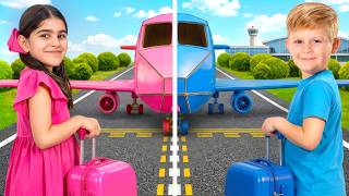 Pink vs Blue Airplane Adventure! ✈️ And More Challenges