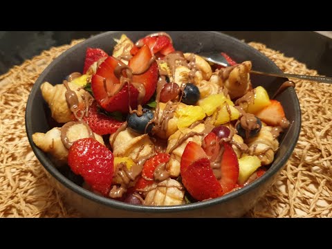 Mini Croissant dessert with chocolate & fruits. Quick & Easy Recipe by Abida's Kitchen. 