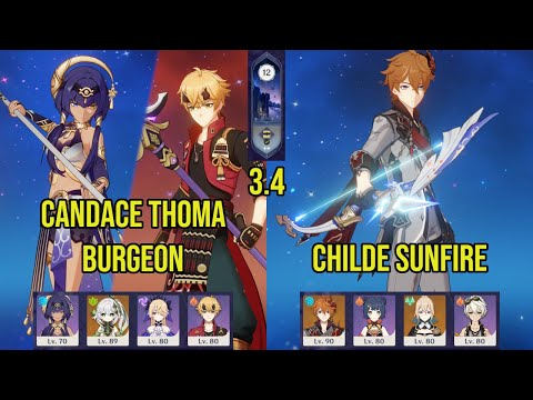 (F2P) C0 CANDACE C6 THOMA Burgeon & C0 CHILDE Sunfire | 3.4 Spiral Abyss Floor 12 | Genshin Impact