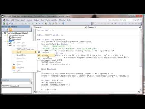 Excel 2010 VBA Tutorial 93   ADODB   Connecting to a Spreadsheet
