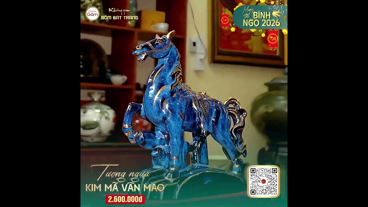 Tượng Ngựa Kim Mã Vân Mao Vẽ Vàng