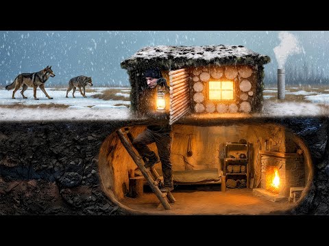 I Built an Underground Log Dugout Shelter with a Heated Bed | Bushcraft Winter Survival