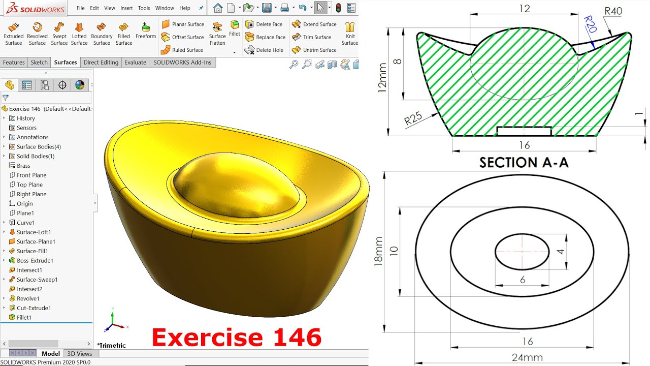 Solidworks Advanced Surface tutorial Exercise 146