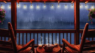 Cozy Cabin Porch Ambience - Rain &amp; Thunderstorm Sounds 8 hours on Balcony for Sleep, Study, Relax