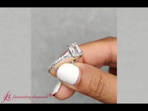 3 Stone Baguette Emerald Cut Lab Diamond Engagement Ring In 18K White Gold- FD9640R