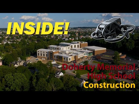 Drone Flight INSIDE Doherty Memorial High School Construction in Worcester, MA