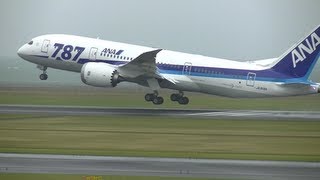 preview picture of video 'ANA flight 696 B787-8 take-off in Yamaguchi-Ube Airport 06/09/2013'