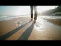 Slim Girl In Jeans Goes Barefoot On The Beach Stock Footage