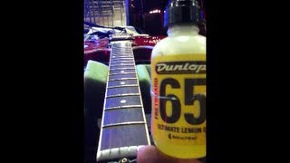 Video thumbnail for How to condition a rosewood electric or acoustic guitar fretboard with dunlop 65 lemon oil Video by Sammy Bones