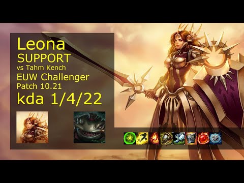 Leona Support vs Tahm Kench - EUW Challenger 1/4/22 Patch 10.21 Gameplay