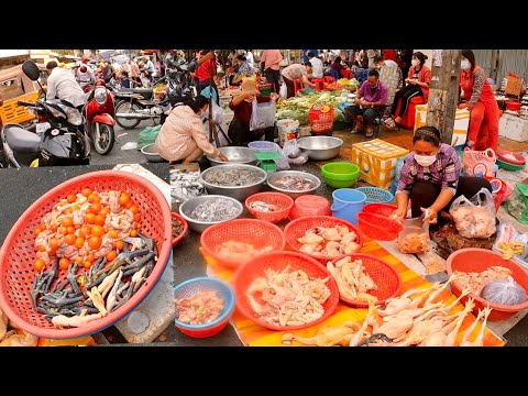 Street food in Phnom Penh 2021, walking tour at traditional market | Cambodian food tour