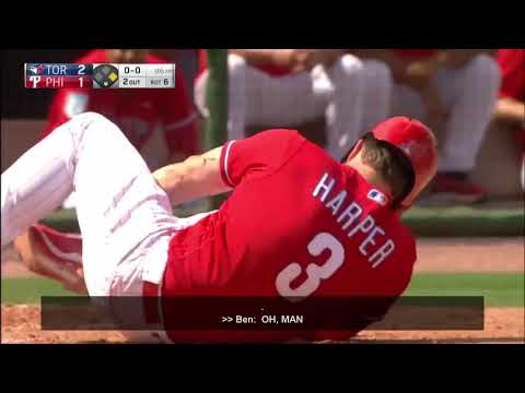 Bryce Harper gets hit in the ankle by a 96 MPH fast ball