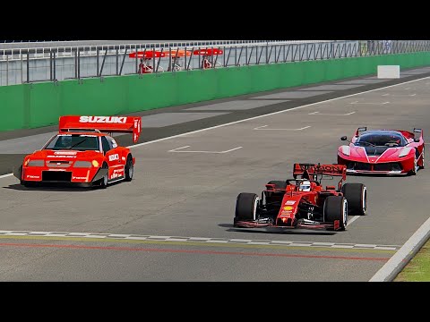 Ferrari F1 2019 vs Suzuki Escudo Pikes Peak vs Ferrari FXX K - Monza