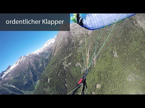 Beschleunigter Gleitschirm Klapper mit Verhänger, Spiralsturz und Twist