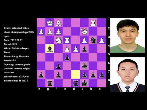 Jumabayev Rinat Vs Jiang Haochen Asian Individual Chess Championships 2025  Open Round 8