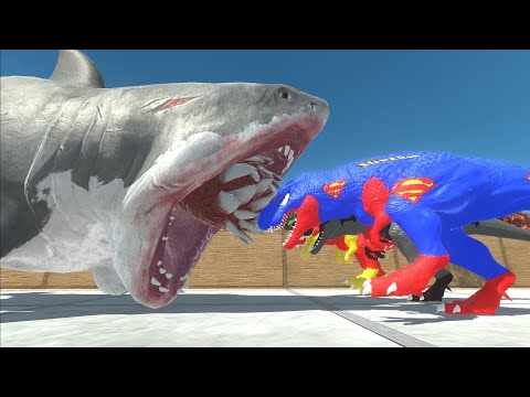 MEGALODON VS SUPERMAN BATMAN FLAS T-REX || DEATH RUN - ANIMAL REVOLT BATTLE SIMULATOR || dino toys