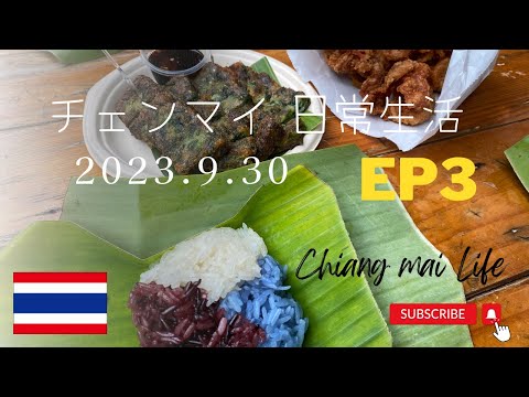 [Vida na Tailândia 🇹🇭 Viagem à Tailândia EP3] Café da manhã no mercado matinal realizado no fim de semana! Também fui ao mercado local |Cotidiano de Chiang Mai |