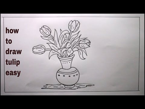 How TO Draw tulip in a pot/tulip flower drawing