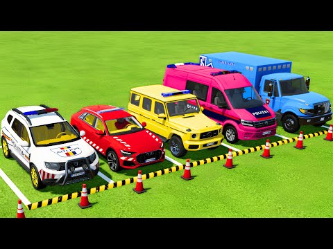 DACIA, AUDI, VOLKSWAGEN POLICE CARS & MERCEDES, FORD AMBULANCE VEHICLES TRANSPORTING ! FS22