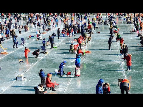 Amazing Giant Fish Fishing Skill in the ice river - Amazing Fish Catching Net Under Ice I Never Seen