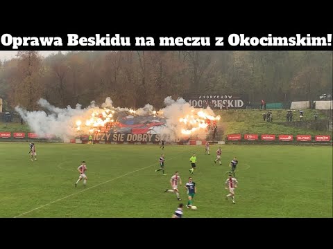 Oprawa Beskidu na meczu z Okocimskim! Beskid Andrychów vs Okocimski Brzesko 22.10.2022r