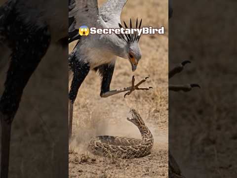 😱Fearless Secretary Bird stomps a deadly snake! 😱#SecretaryBird#SnakeFight#viralshorts #shorts