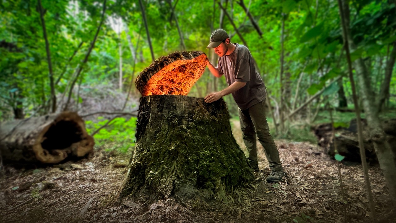 Building a Secret Log Cabin Underground. Warm Dugout Log Cabin. Bushcraft, Survival